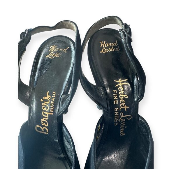 Vintage Herbert Levine Black Suede Rhinestone Bow Slingback Heels 1940-50s Sz 6M - Picture 7 of 16